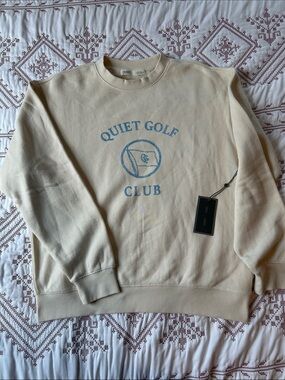 Quiet Golf Crewneck Sweatshirt - Cream with Light Blue Logo